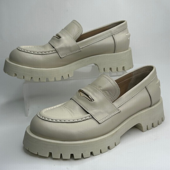 Steve Madden Lawrence Bone Leather Chunky Lug Sole Platform Loafers 8M LAWR01S1 - Picture 4 of 11